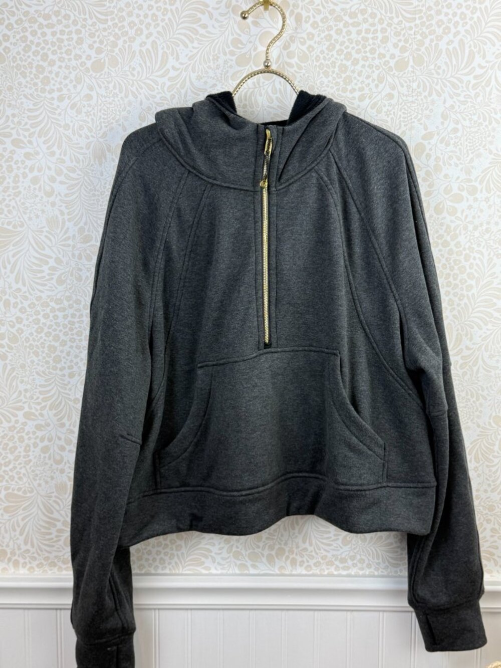 Lululemon Scuba Heathered Black Plush Oversized Half-Zip Hoodie - Size - XL/XXL - Picture 5 of 10